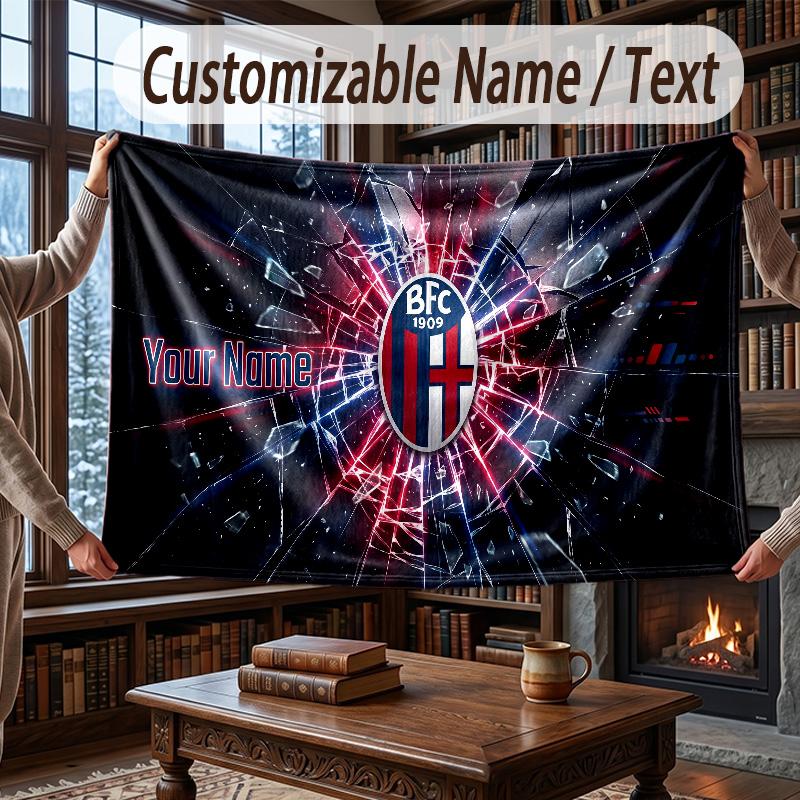 Custom Name Flannel Throw Blanket Bologna FC Pattern Warm Home Decoration