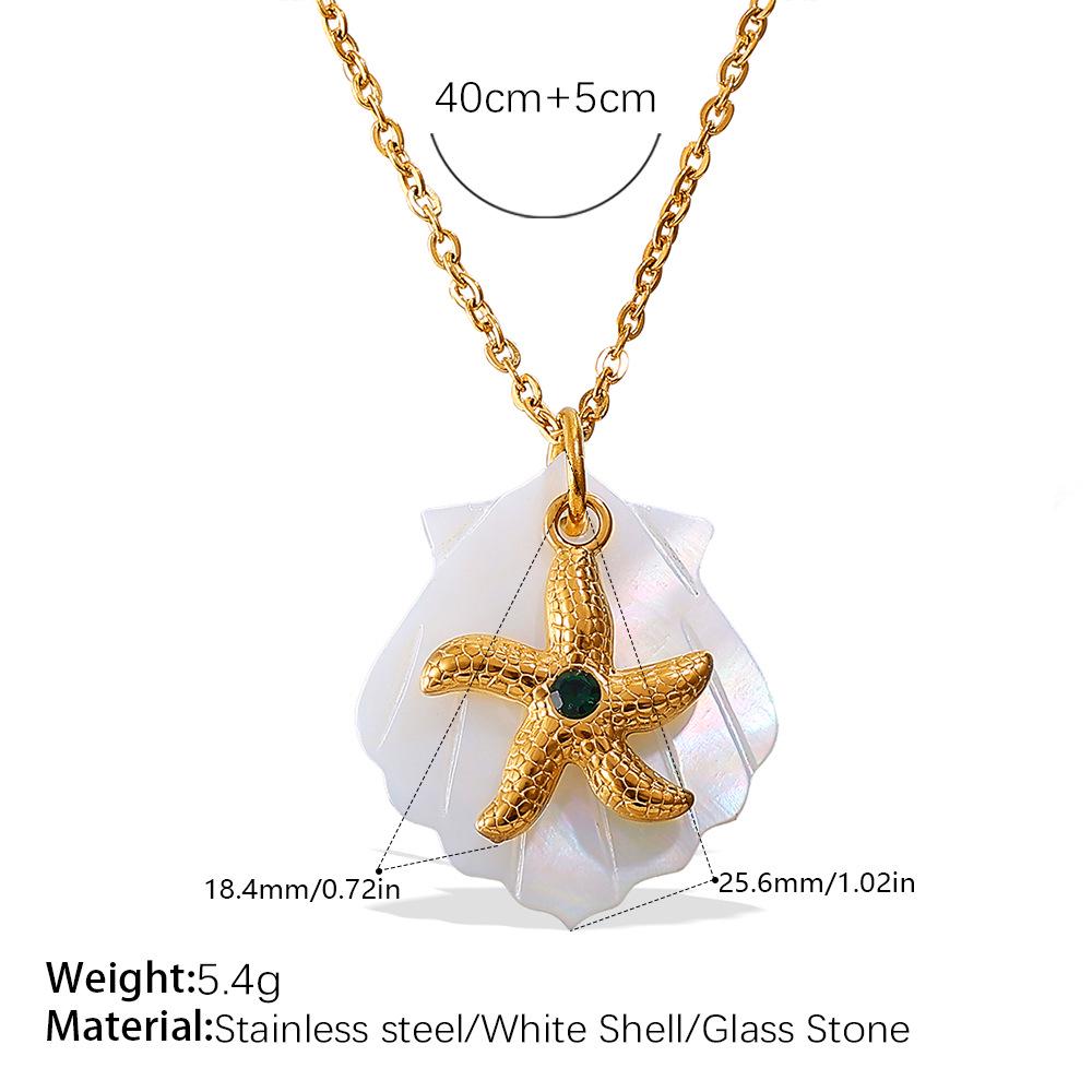 Starfish & Seahorse Stainless Steel Necklace with White Shell