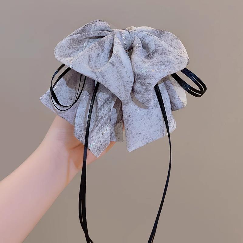 Chiffon bow streamer low ponytail hairpin women's 2025 new high-end back head disc hair grab clip hairpin headdress