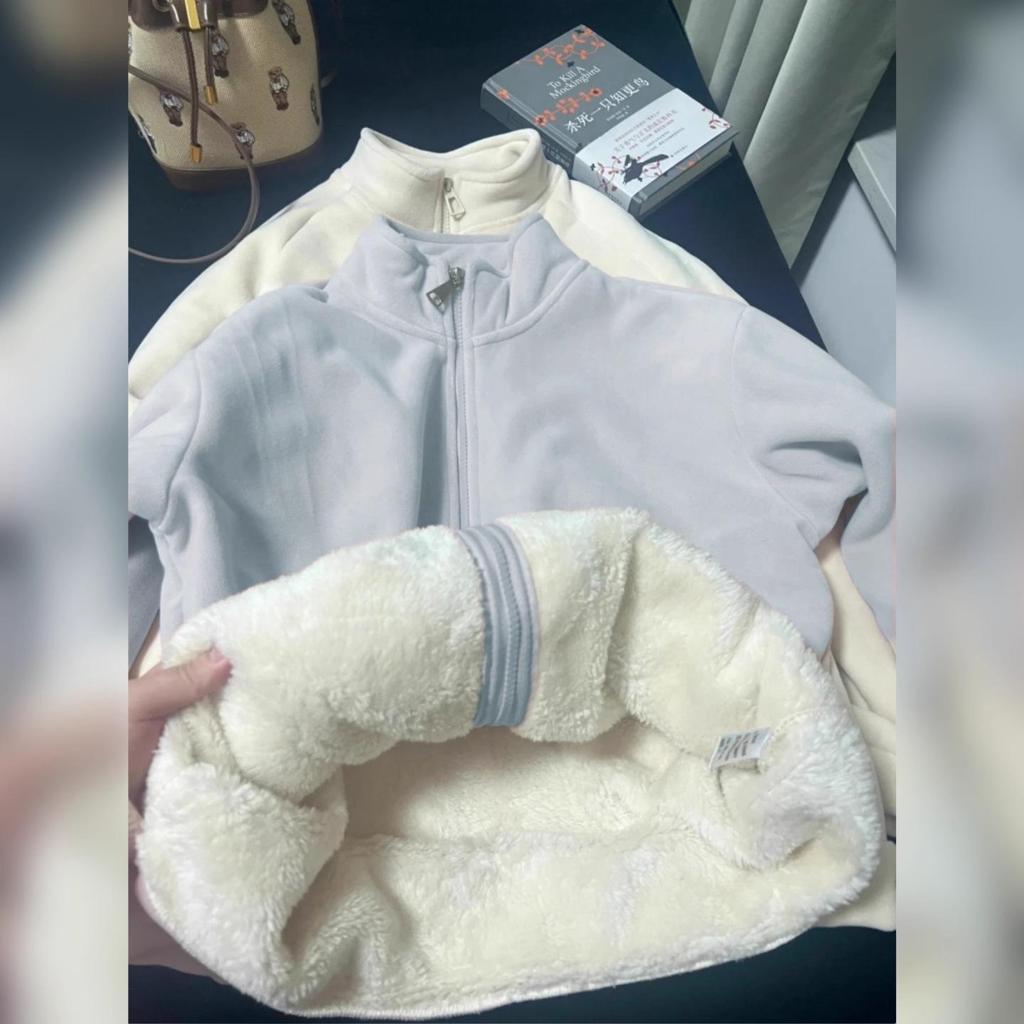 Women's Fleece Jacket with Lamb Wool Lining - Warm Zip Cardigan for Autumn/Winter