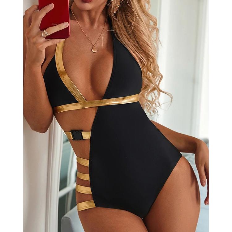 Costume da bagno intero sexy da donna, imbottito, senza schienale, bikini, cintura, costume da bagno monokini