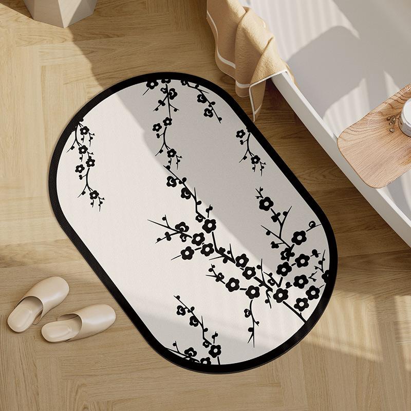 Nowy dywanik podłogowy do łazienki domowej w stylu chińskim, miękki z ziemi okrzemkowej, pochłaniający wodę, antypoślizgowy, owalny dywanik pod drzwi, niezbędne, odporne na zużycie podkładki do kabin prysznicowych