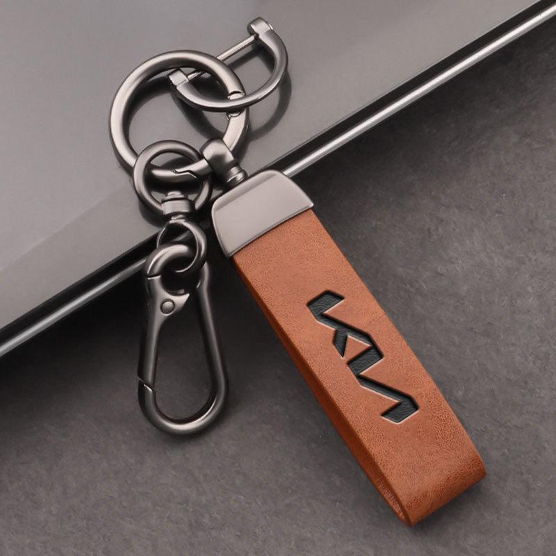 HFVY8 Car Keyring Luxury Genuine Leather Keychain Pure Color Buckle For Kia KN Rio 5 Ceed Sportage Cerato Soul Sorento K2 Flip Picanto