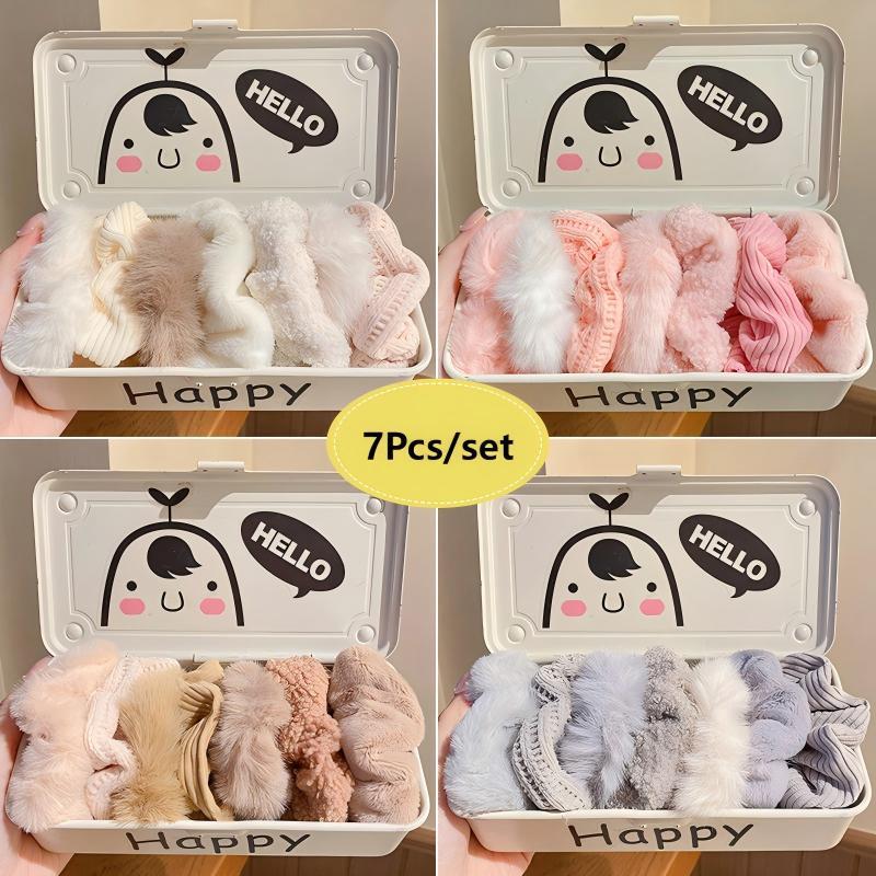 7Pcs/Set Sweet Furry Hair Scrunchies Elastic Rubber Bands Ponytail Holder Rubber Ties For Women Girls Hair Accessories