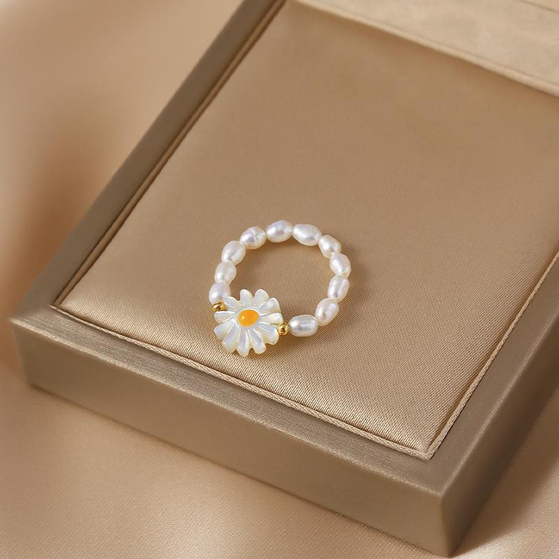 Hot Sell Elegant Sunflower 100% Natural Freshwater Pearl 14K Gold Filled Female Ring For Women Party Gifts Cheap