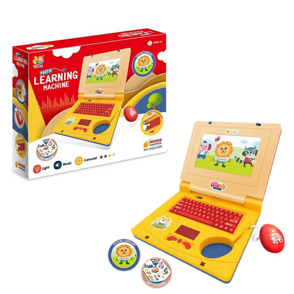 Kids Learning Computer With Music Cute Cartoon Design Attracts Kids. Home Preschool Learning Activities