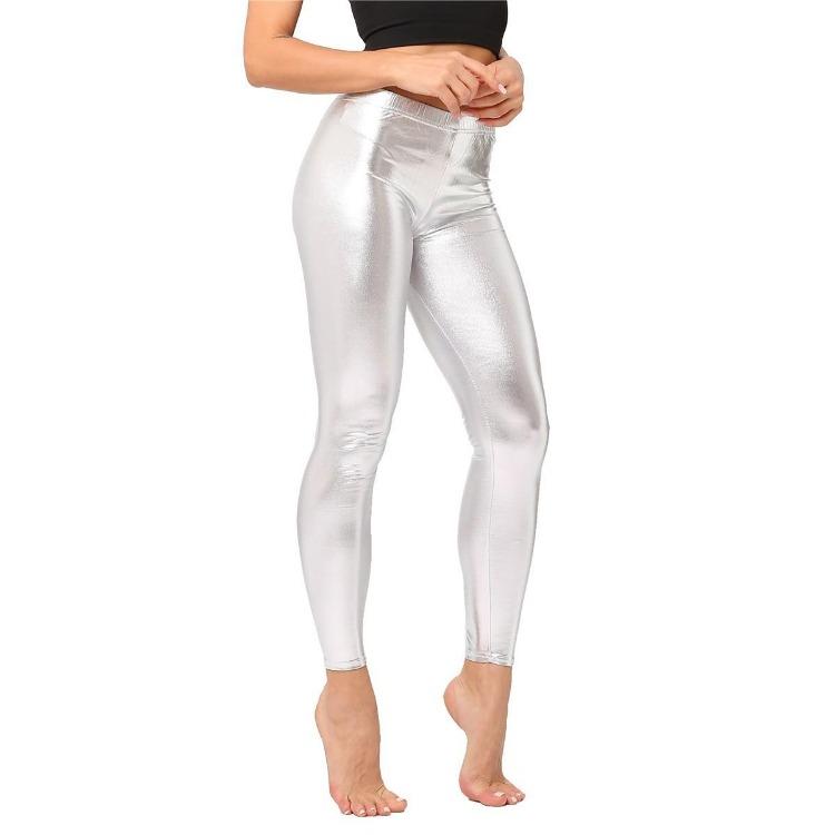 

Leather Look Athletic Pants Women Solid Workout Leggings Fitness Sports XXL срібний