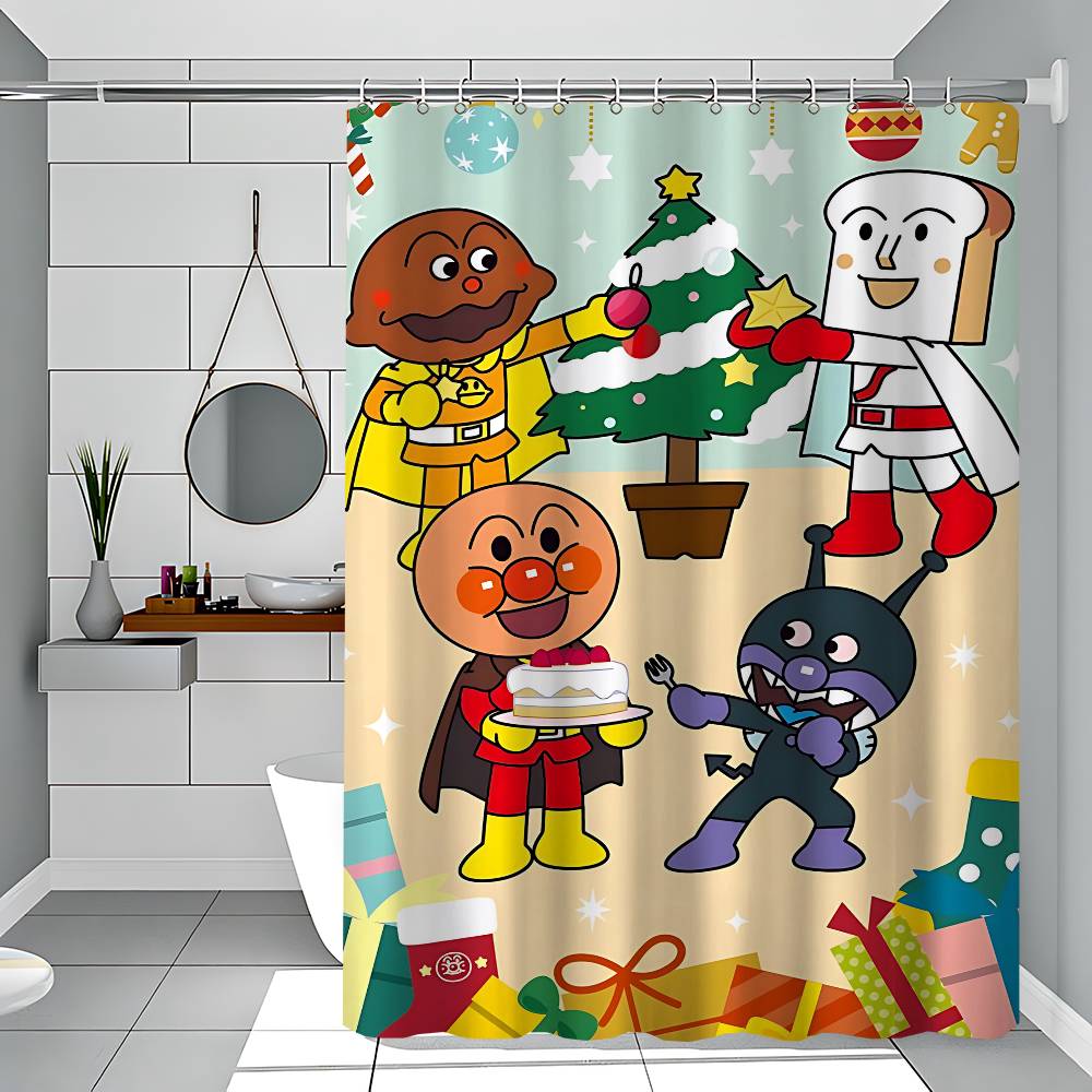 

CUTE A-Anpanman 1pc Pattern Shower Curtain Plus Hooks Waterproof Machine Washable Polyester Fabric Abstract 90x180 cm
