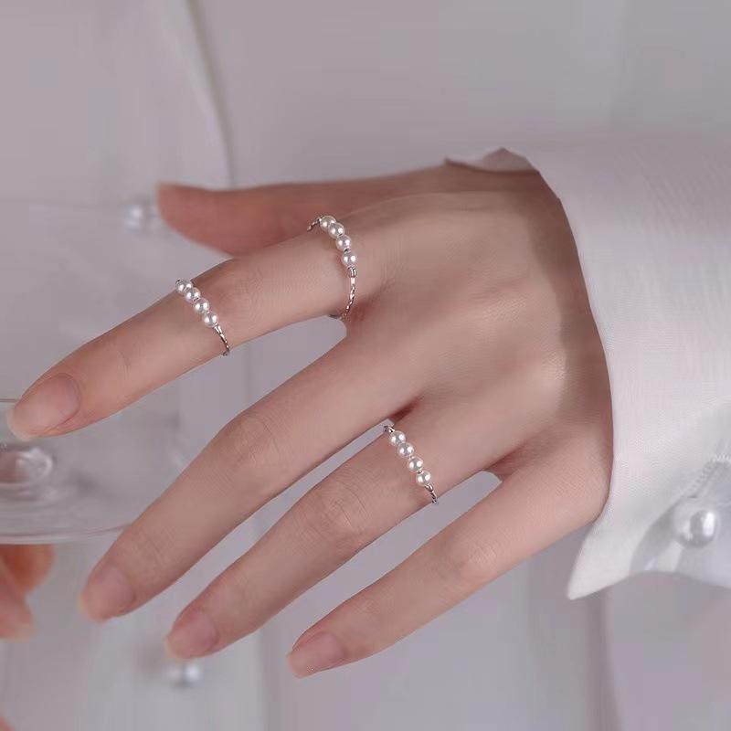 925 Silver-Plated Pearl Open Ring - Minimalist Index & Pinky Design for Women