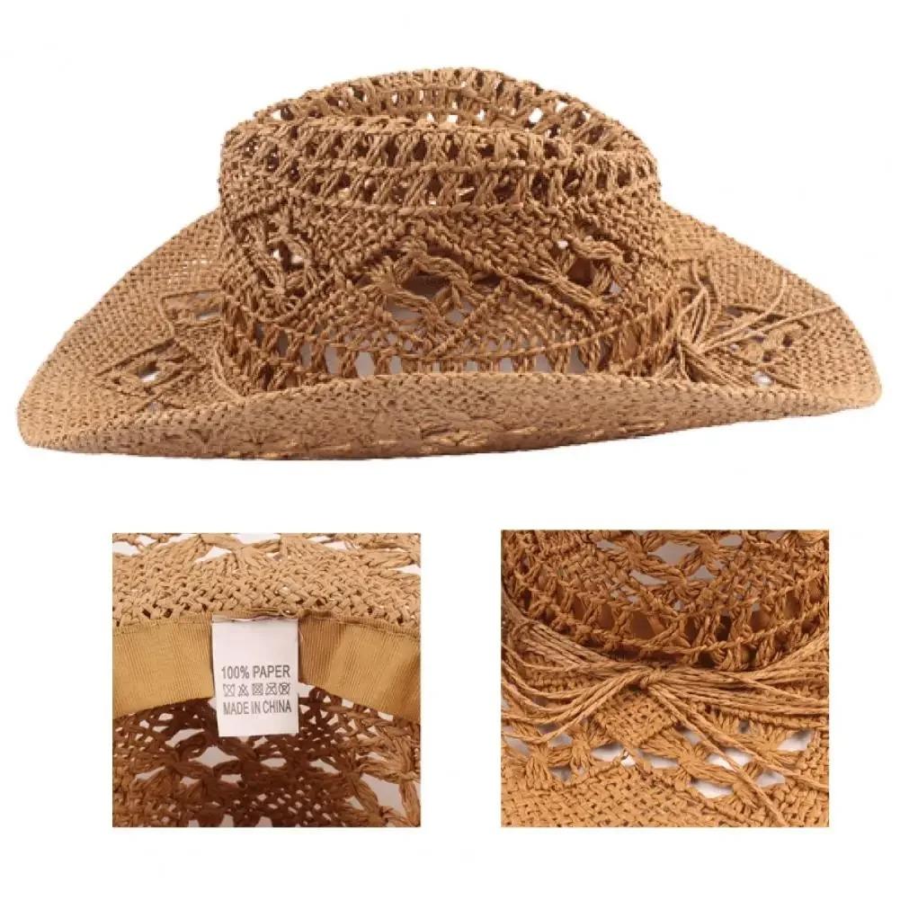 Cappello Western Cowboy in Paglia Bohemien alla Moda Nuovo per Donne, Cappello da Sole Classico Retrò Unico Vuoto a Tesa Larga per Uomini, Fis