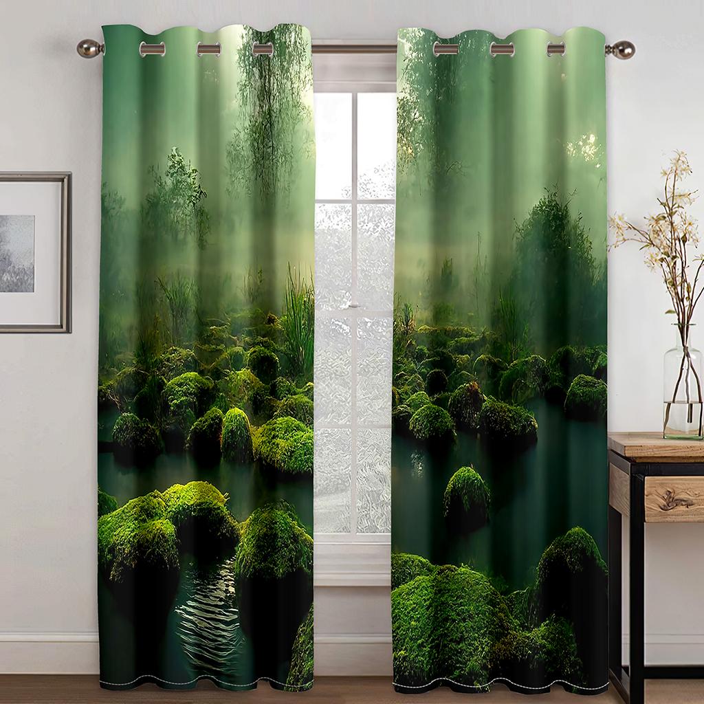 3D Printing Fantasy Forest Cloud Sea Curtain Living Room Bedroom Eye Protection Relax Natural Scenery Curtain Fabric Two Pieces