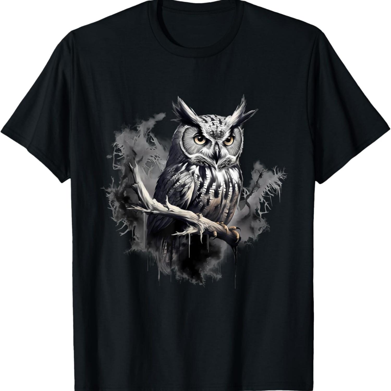 Owl Nature Landscape Animal Lovers Animal Print Artwork T-Shirt S чёрный