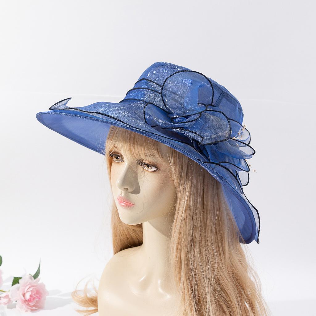 New French organza mesh flower hat summer fashion trendy brand sunscreen sunshade big eaves hat retro elegant millinery hat