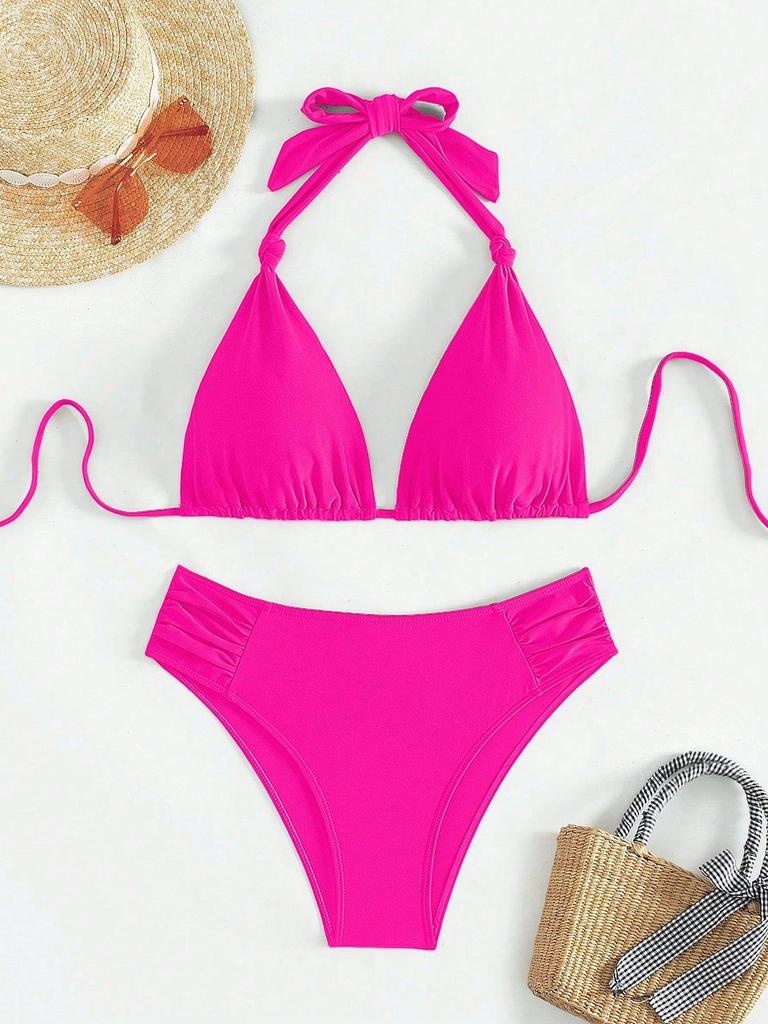 New Two-Piece Ladies Bikini - European/American Style with Splicing and 26 Contrasting Solid Colors, Available In Coffee for Men