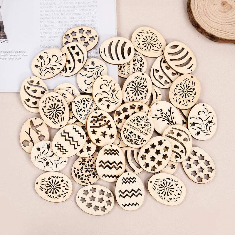 25/50 Stück Ostereier Holz DIY Bastel Aufhänge-Ornamente Ausgehöhlte Holzspäne Frohe Ostern Party Dekorationen Für Zuhause Kinder Geschenk