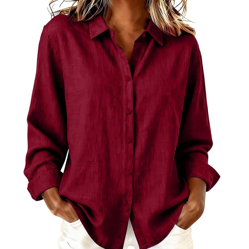 European & American Women's Spring/Summer Lapel Cardigan: Loose Long Sleeve Cotton & Linen Casual Shirt, Versatile for Any Occasion