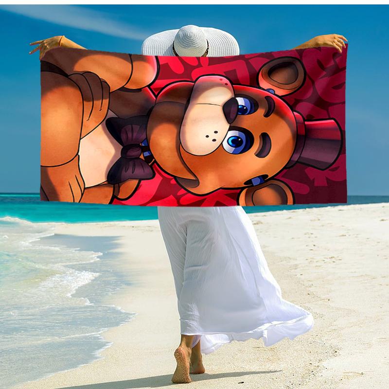 1pc Freddy Bear2 Beach Towel, Comfortable and Thick, and Swimming/Bath/Picnic/Camping Towel, Suitable for Seaside Beaches