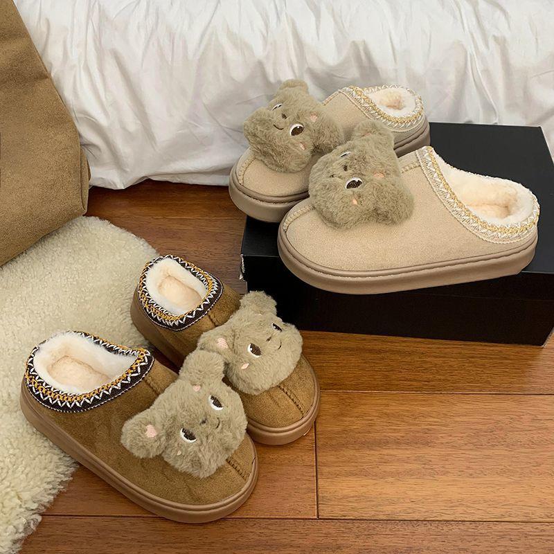Thick-soled Snow Boots Wear Piled Bag Head Half Slippers 2025 Autumn and Winter New Cartoon Cute Height-increasing Fluffy Shoes Women