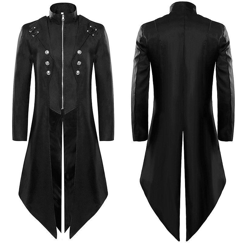 2023Wish New European and American Men's Formal Wear Medieval Retro Clothing Men's Mid-Length Punk Retro Tailcoat