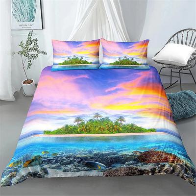 Beach Ocean Bedding Set Full Size Landscape Duvet Cover Pillowcase 2/3pc Queen Double King Bedroom Home Decoration Gift