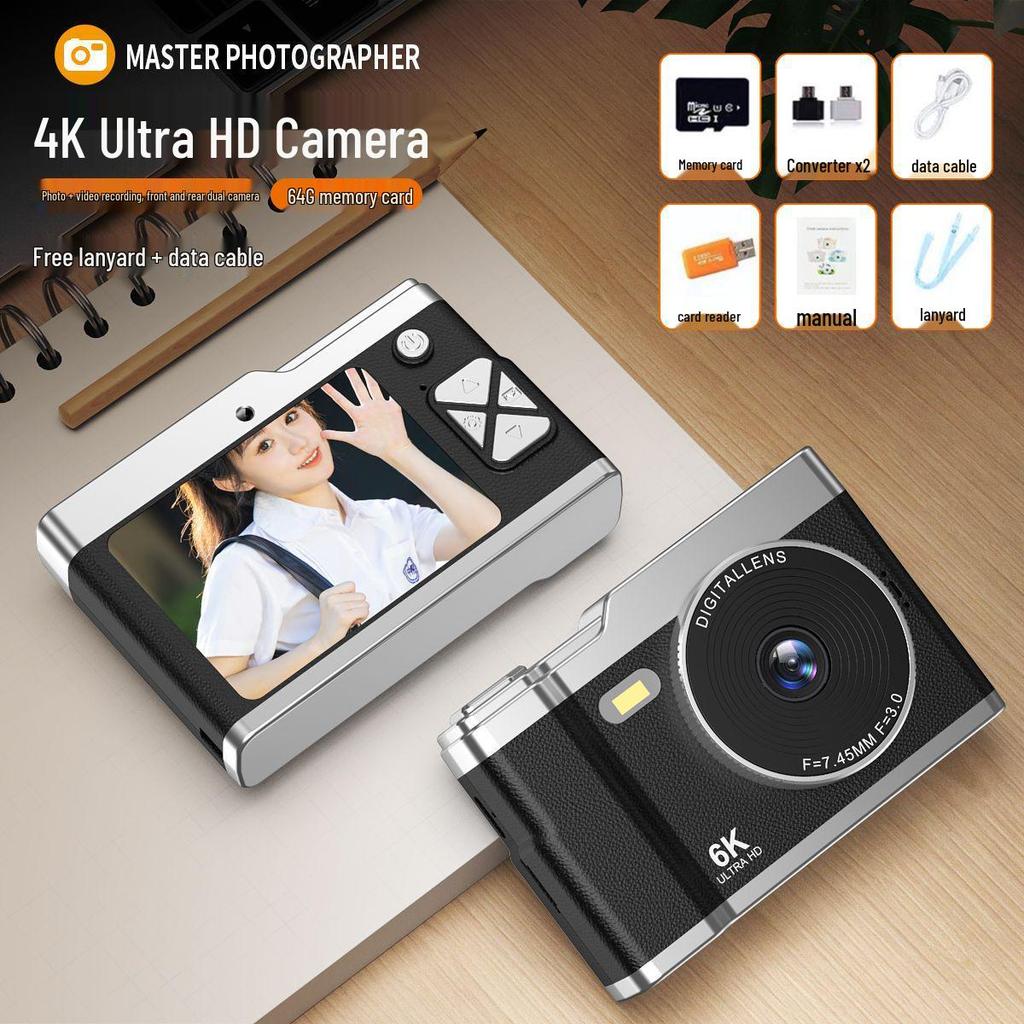 High-Definition Dual Lens Digital Camera for Students - Retro CCD Design