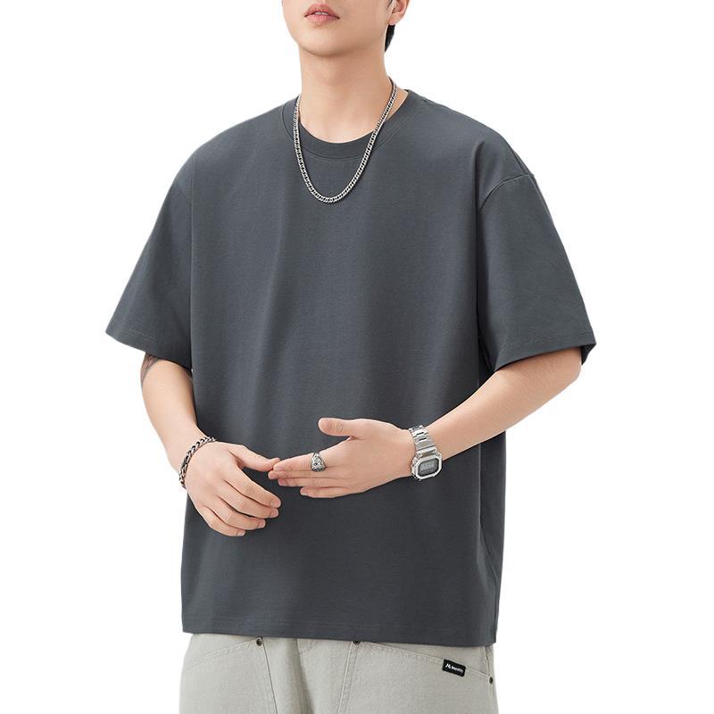 One Tone T-shirt Mens Short Relaxed Fit Versatile Round Neck Five-point Sleeves