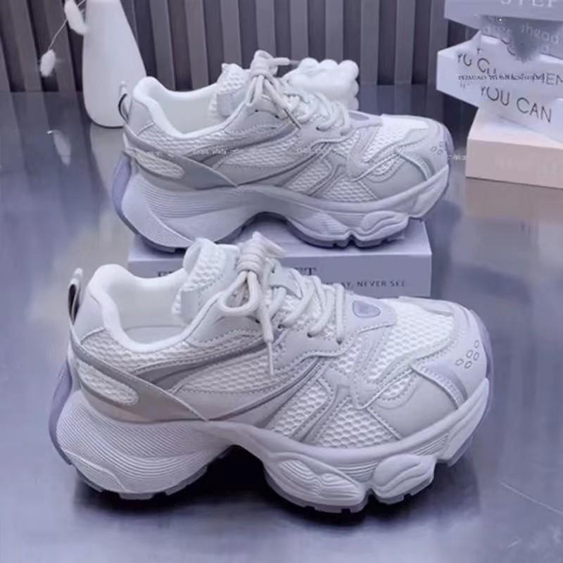Sports Shoes Spring and Autumn New Round Head Splicing Mesh Cloth Front Strap Thick Sole Anti-slip Wear-resistant Single Shoes