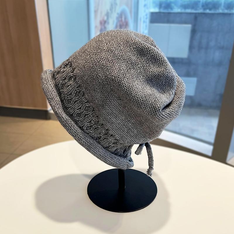 

Осенне-зимние шапки, закрученные шнурки, шапки-стопки, женские гофрированные теплые облегающие шапки, большой обхват головы, маленькие вязаные холодные шапки M（56-58cm）