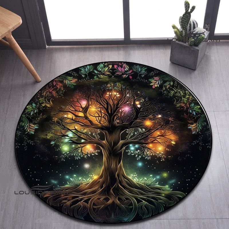 Tree of Life Retro Printed Round Carpet Living Room Bedroom Beautiful Carpet Non -slip Door Pad Floor Mats Birthday Gift