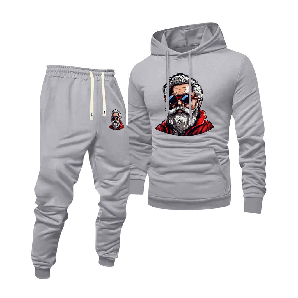 Men's Printed Hooded Sweatshirt And Sweatpants Casual Sports Suit