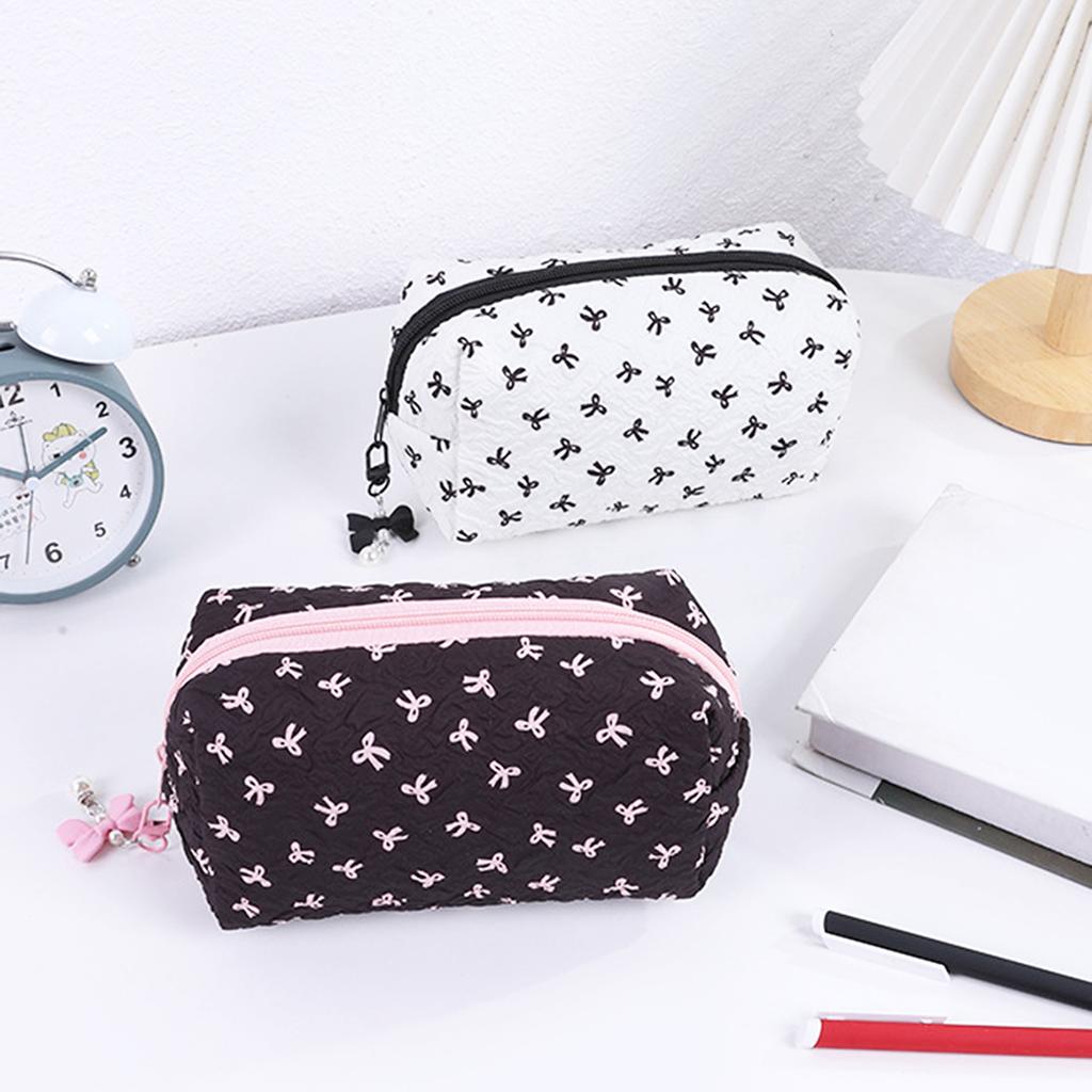 1pc Bow Tie Pattern Pencil Case, Creative Butterfly Tie Zipper Pearl Pendant, Fashion School Supplies - Back To School Essential