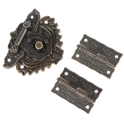 Furniture Hardware Box Latch Hasp Toggle Buckle + 2Pcs Decorative Cabinet Hinges