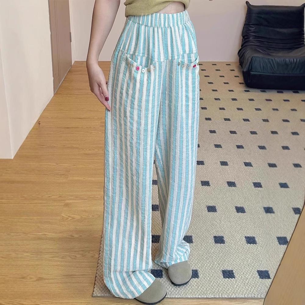 

Мятные женские брюки Mambo с высокой талией, в полоску, с широкими штанинами – Весенние, стройнящие, свободного кроя XL