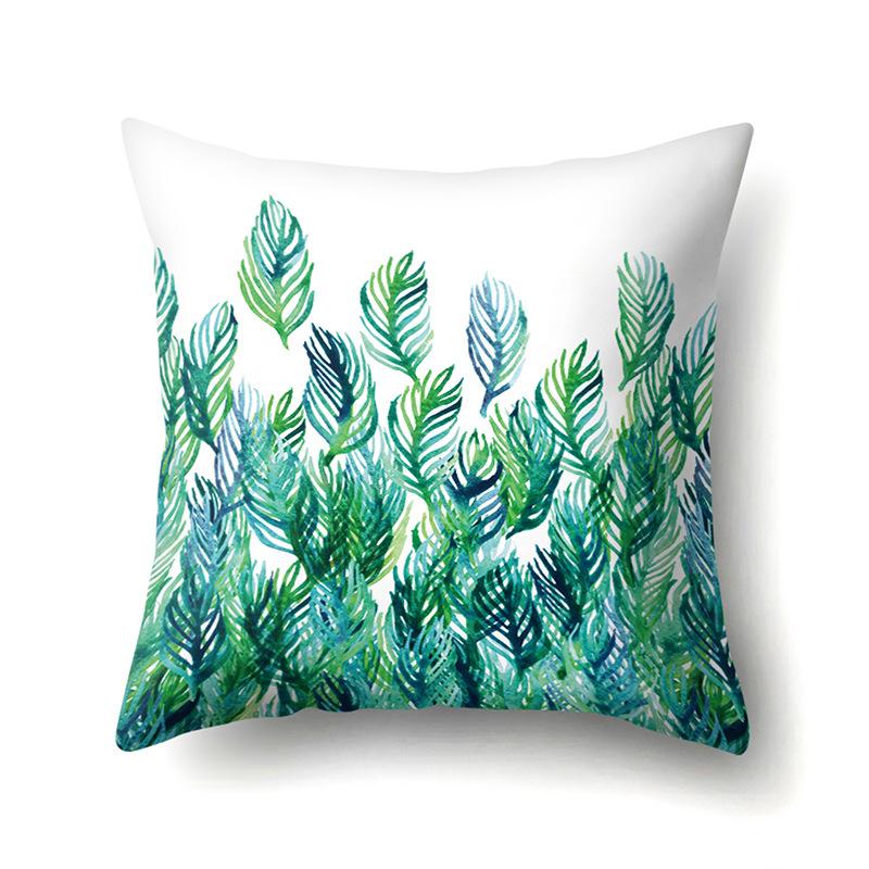 Polyester Pillowcase Nordic Ins Style Plant Flower Print Peach Leather Velvet Pillowcase Car Waist Cushion Cover