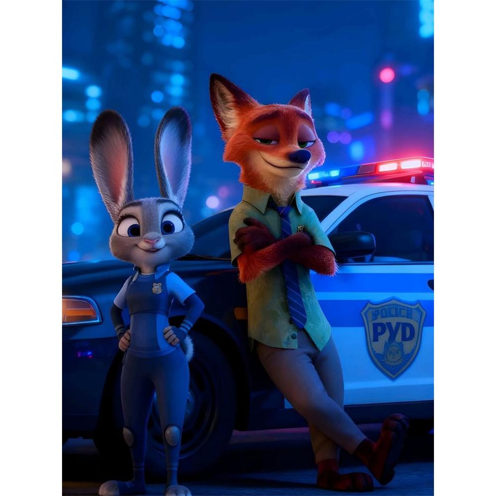 

Disney Diamond Painting Fan Art Featuring Judy and Nick Cartoon Mosaic Diamond Cross stitch DIY Gift home Decoration Round 20x30cm
