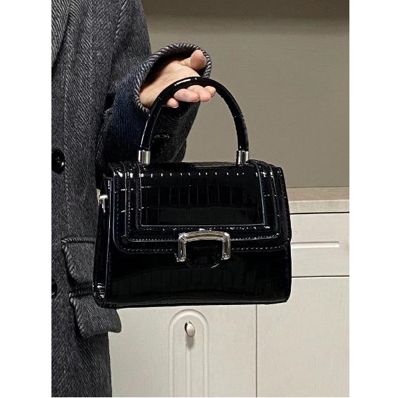 

Нишевый дизайн, сумка-тоут высокого класса, маленькая квадратная, с узором аллигатора, 2023 - Модная сумка для работы через плечо чёрный