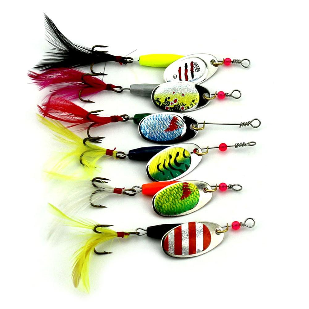 6PCS Angeln Köder Spinner Spinnerbait Kit Metall Spinner Baits Kit mit Rooster Tail günstig im