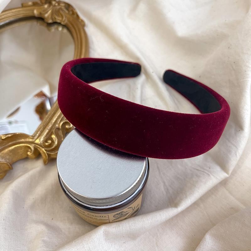 Korean Retro Elegant Velvet Sponge Headband Winter High Cranial Top Wide Edge with Red Press Hair Clamp