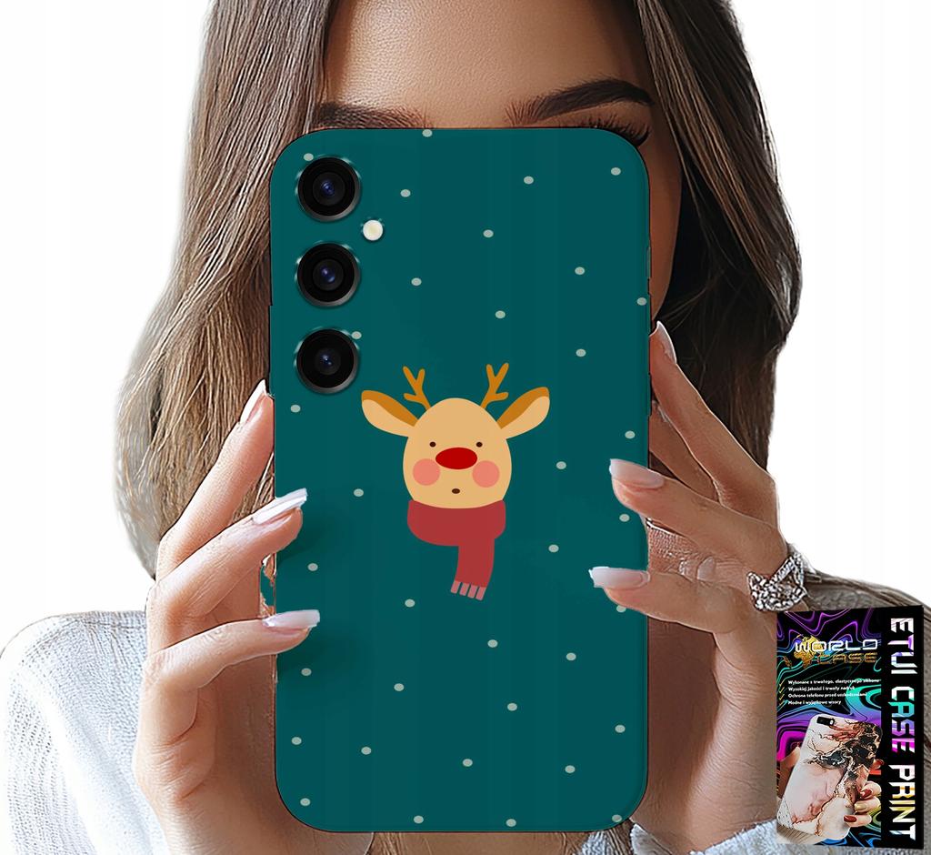 Etui Do Samsung Galaxy A13 5G - Renifer Na Zielonym Tle Świąteczne Wzory
