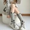 Harajuku Autumn Winter Lolita Kawaii Bear Socks for Woman Cartoon Cat Black Grey Thigh High Stockings Student Long Sock Hosiery