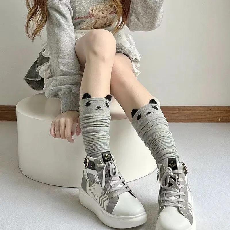 Harajuku Autumn Winter Lolita Kawaii Bear Socks for Woman Cartoon Cat Black Grey Thigh High Stockings Student Long Sock Hosiery