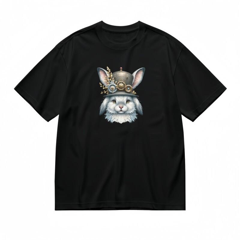 Women's Classic T-Shirt Retro Futuristic Bunny Artwork with Metallic Leaf Detail