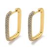 2Pair Brass Micro Pave Cubic Zirconia Huggie Hoop Earrings Rectangle Real 18k Gold Plated Clear 29.5x19.5x3.5mm Pin: 1mm