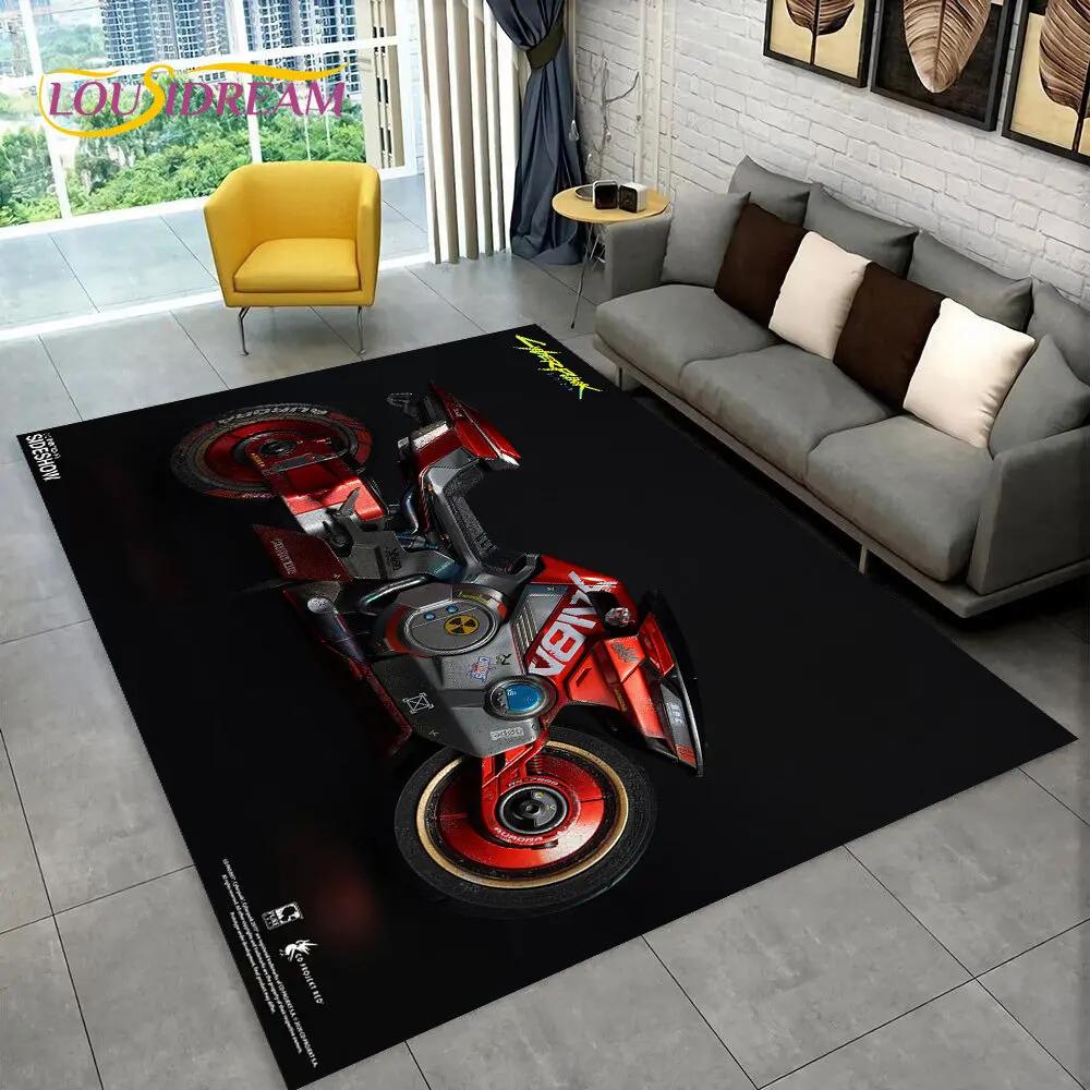 3D Cyberpunk Concept Motorcycle Cartoon Area Rug,Carpet for Living Room Bedroom Sofa Doormat Decoration,kids Non-slip Floor Mat