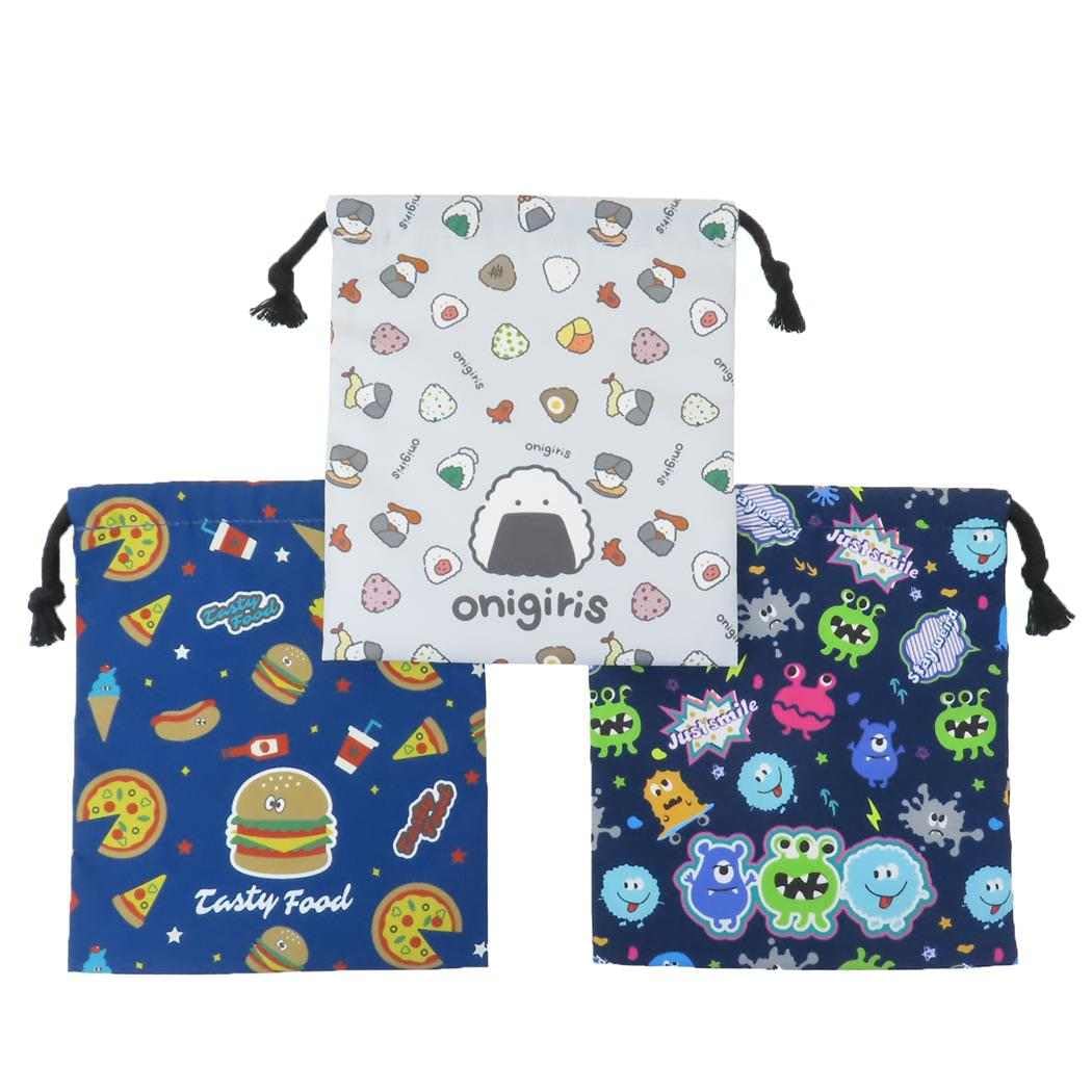 

Takanami Create Drawstring Bag S 3 Piece Set Rice Ball Food Monster Navy Gray Going to Going to Learning [132694] Kindergarten, School,