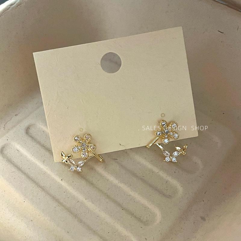 Korean Zircon Flower Stud Earrings: Versatile, Minimalist, High-End Luxury for Women