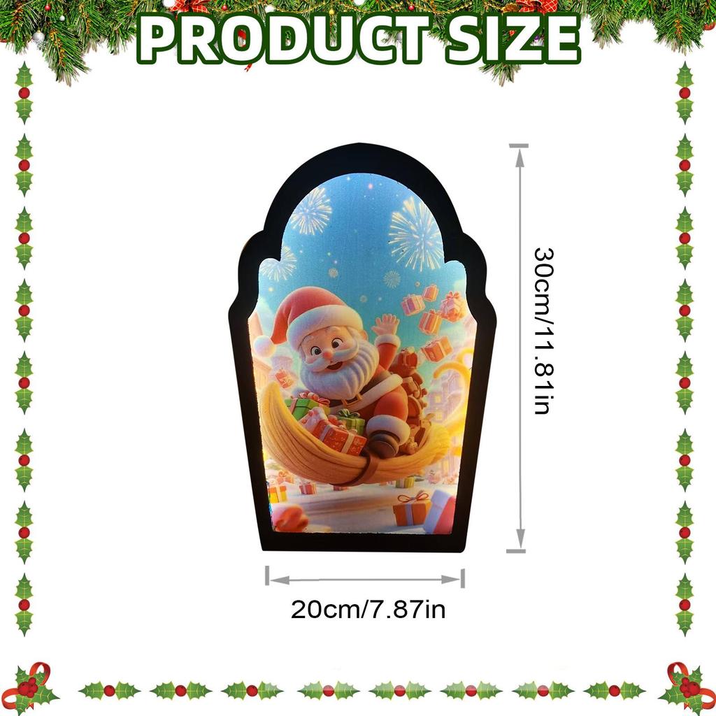Miroir Hologramme Père Noël Rechargeable USB LED Nouveauté Festive Miroir Plastique Miroir de Noël Design Père Noël Ornement Hologramme