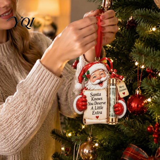 Hanging Money Gift Container Christmas Cash Holder Ornament for Holiday Tree Decorations, Transparent Acrylic Display Box with String Party Favors And