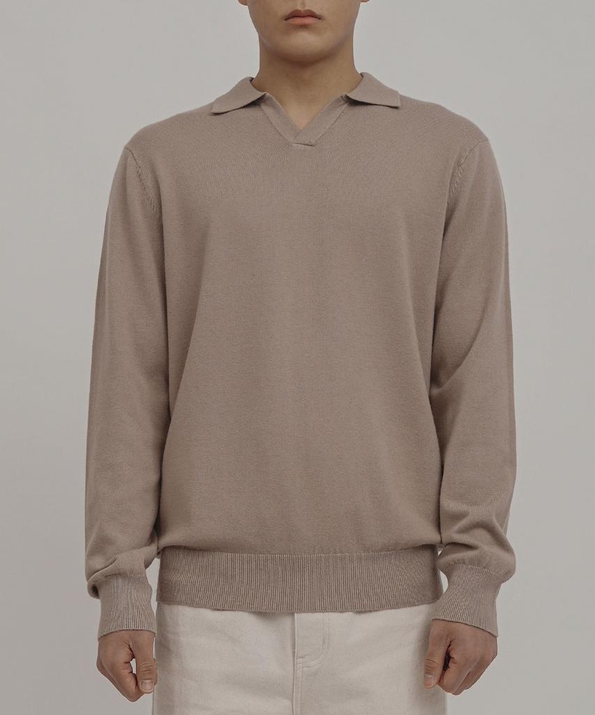 GOLDPERCENT Viscose Soft Cozy Collar Knit (Beige, Men)