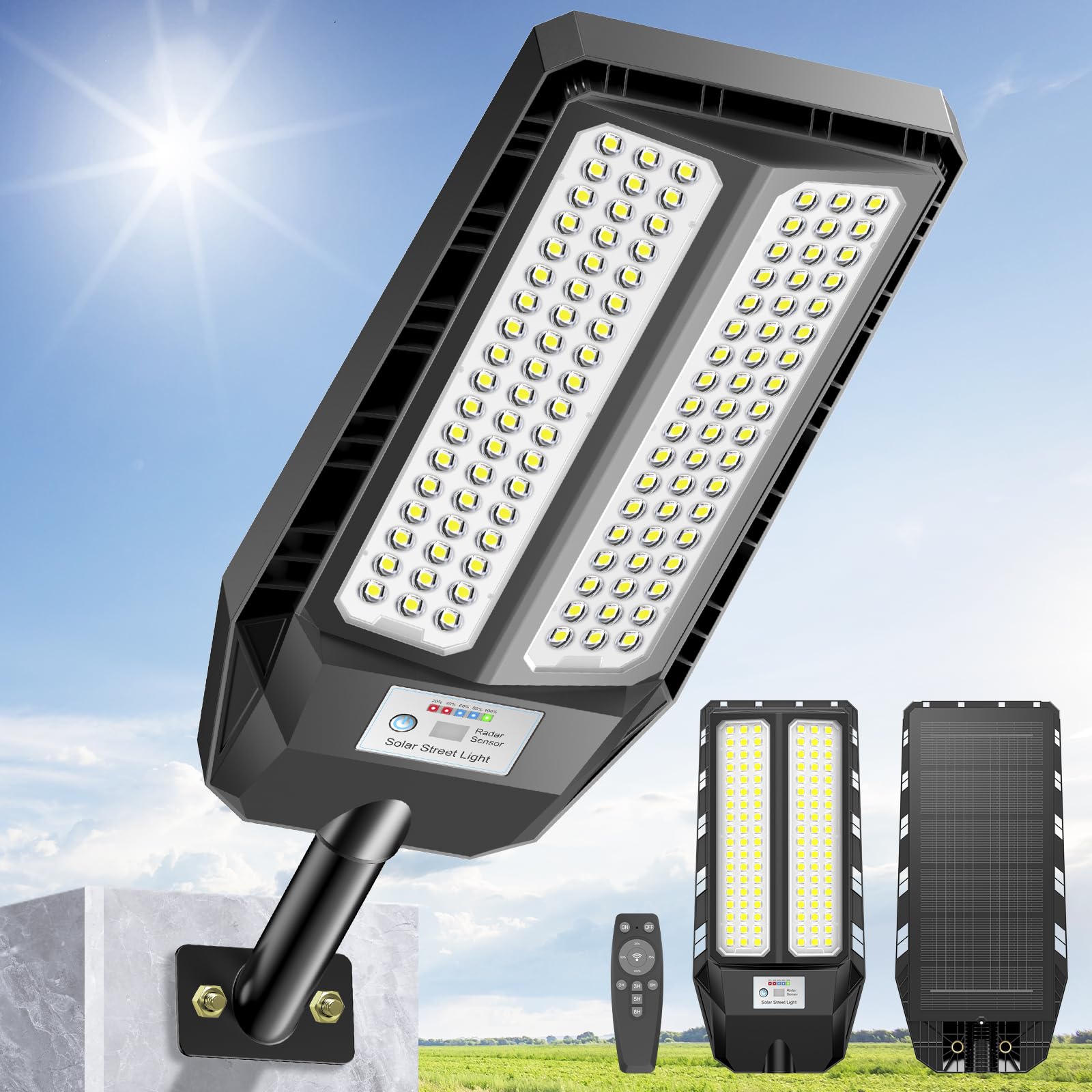 

Adewalk LED Solar Street Light, Outdoor Motion Sensor Light, IP66 Waterproof, Ultra Bright 500W, 10,000 Lumens, Automatic Nighttime On, 10,000mAh,